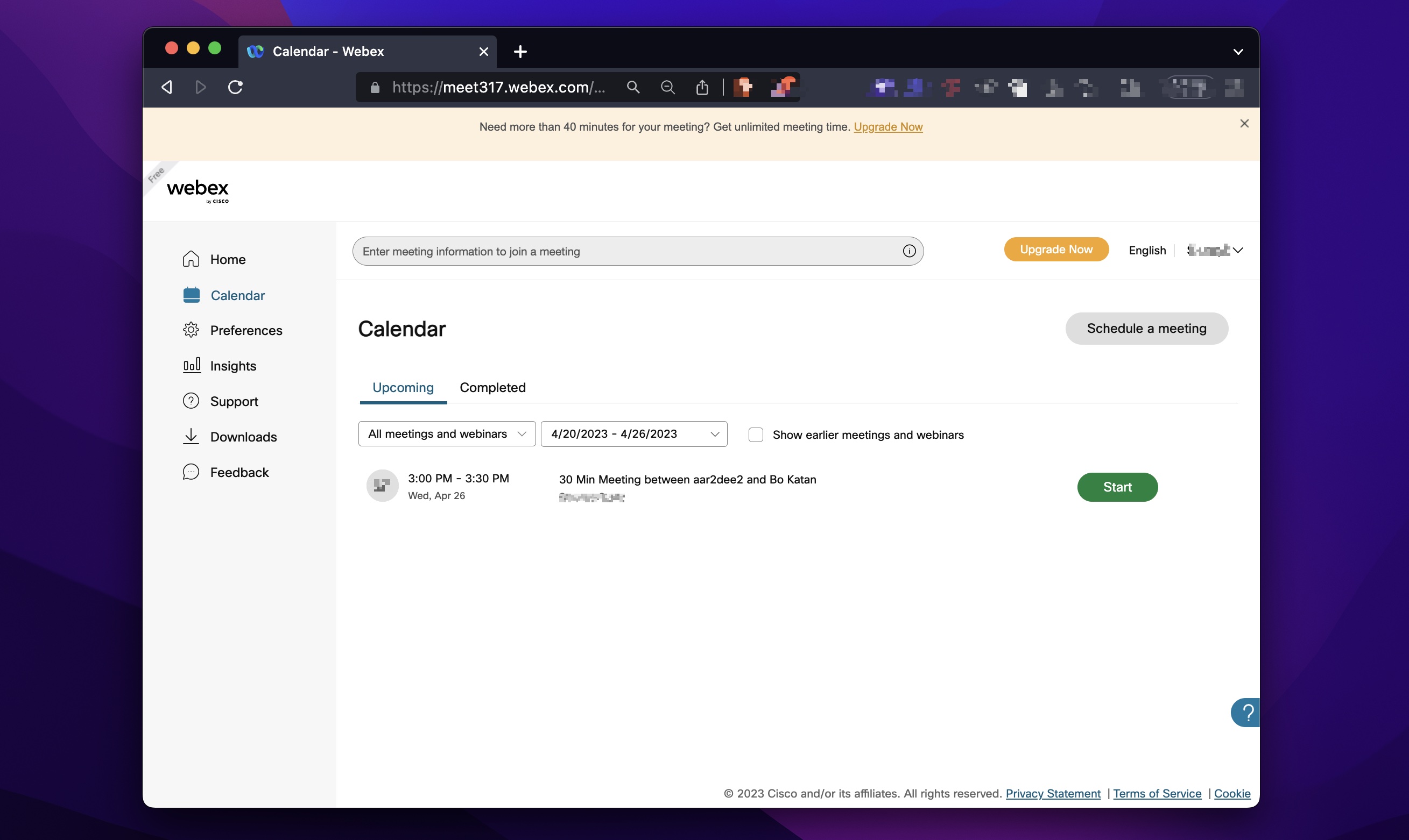 Screenshot of app Webex